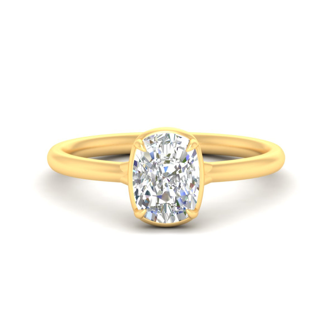 Lab Grown Fancy Colored Cushion Cut Collet Set Solitaire Diamond Ring