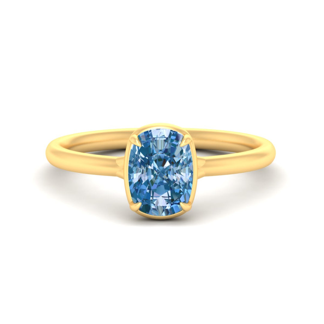 Lab Grown Fancy Colored Cushion Cut Collet Set Solitaire Diamond Ring