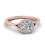 Lab Grown Cushion Cut Diamond Halo Twisted Engagement Rings 14K Rose Gold