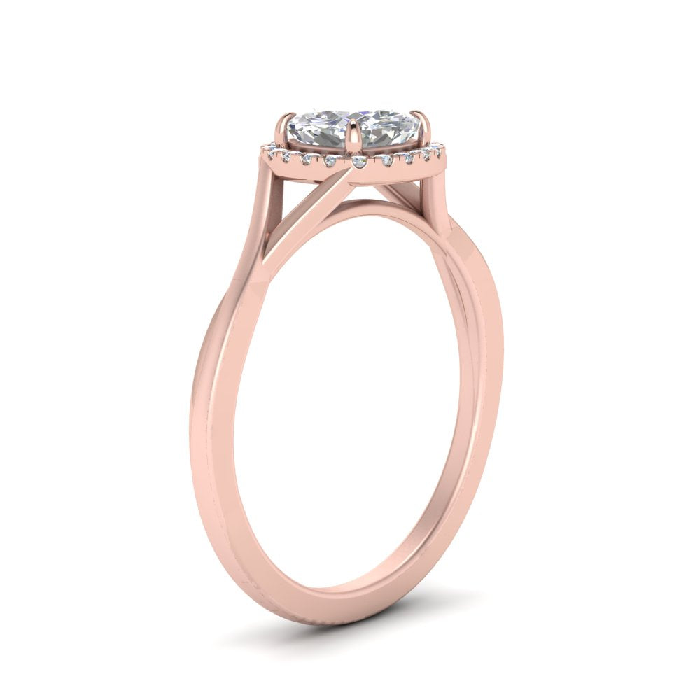 Lab Grown Cushion Cut Diamond Halo Twisted Engagement Rings 14K Rose Gold