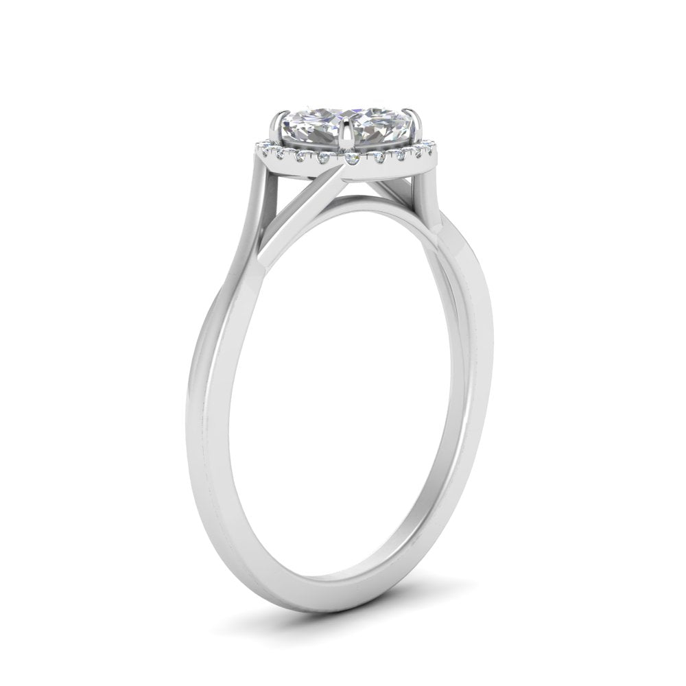 Lab Grown Cushion Cut Diamond Halo Twisted Engagement Rings 14K White Gold