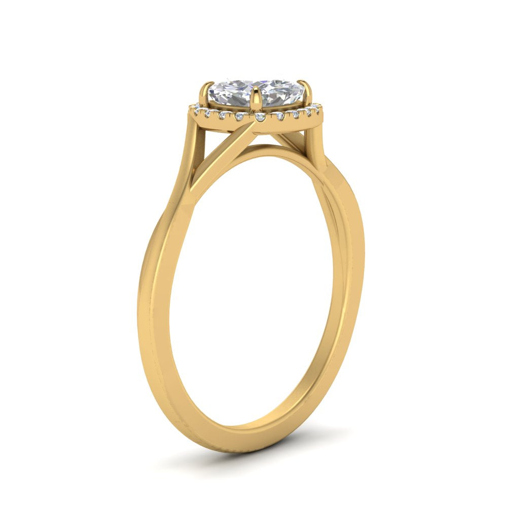 Lab Grown Cushion Cut Diamond Halo Twisted Engagement Rings 14K Yellow Gold