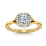 Load image into Gallery viewer, Lab Grown Cushion Cut Diamond Halo Twisted Engagement Rings 14K Yellow Gold
