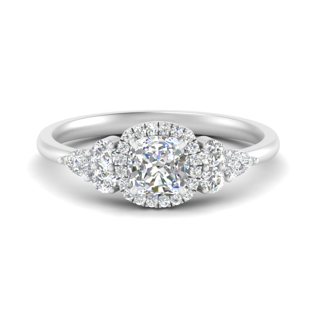 Lab Cushion Cut diamond Halo Engagement Rings 14K White Gold