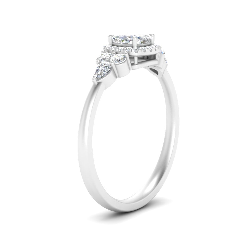 Lab Cushion Cut diamond Halo Engagement Rings 14K White Gold