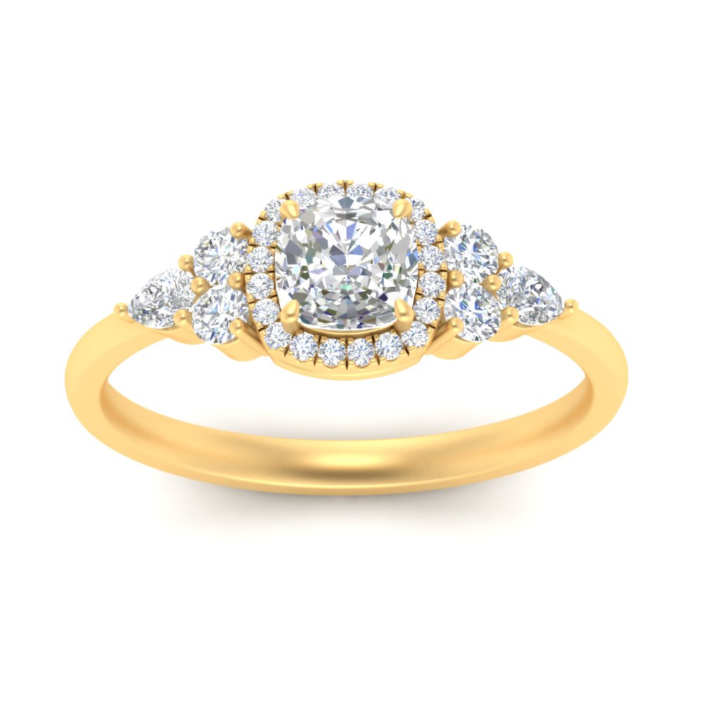 Lab Cushion Cut diamond Halo Engagement Rings 14K Yellow Gold
