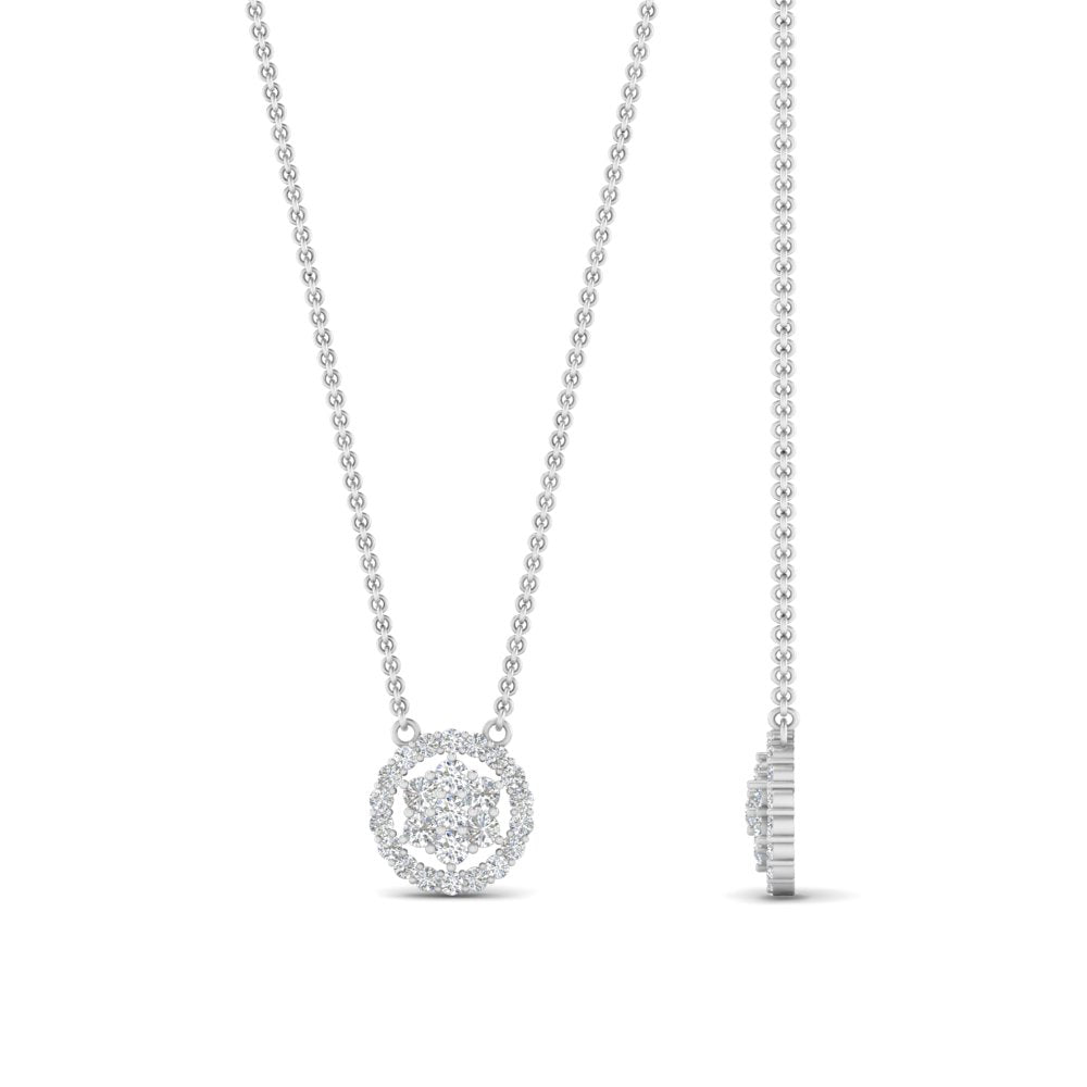 Daisy Pendant With Lab Grown Halo Diamond 14K Gold