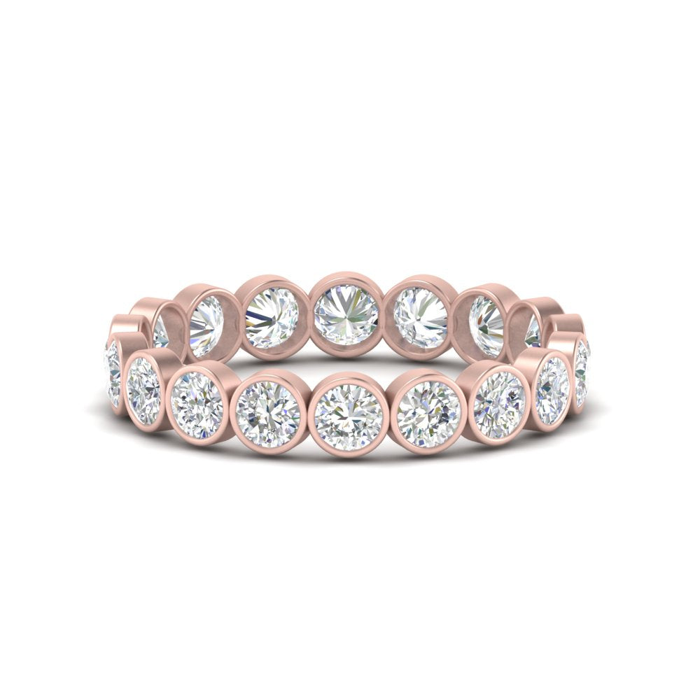 Bezel Lab Diamond Rount Cut Eternity Women Ring In 14K White Gold | Cuts & Carat