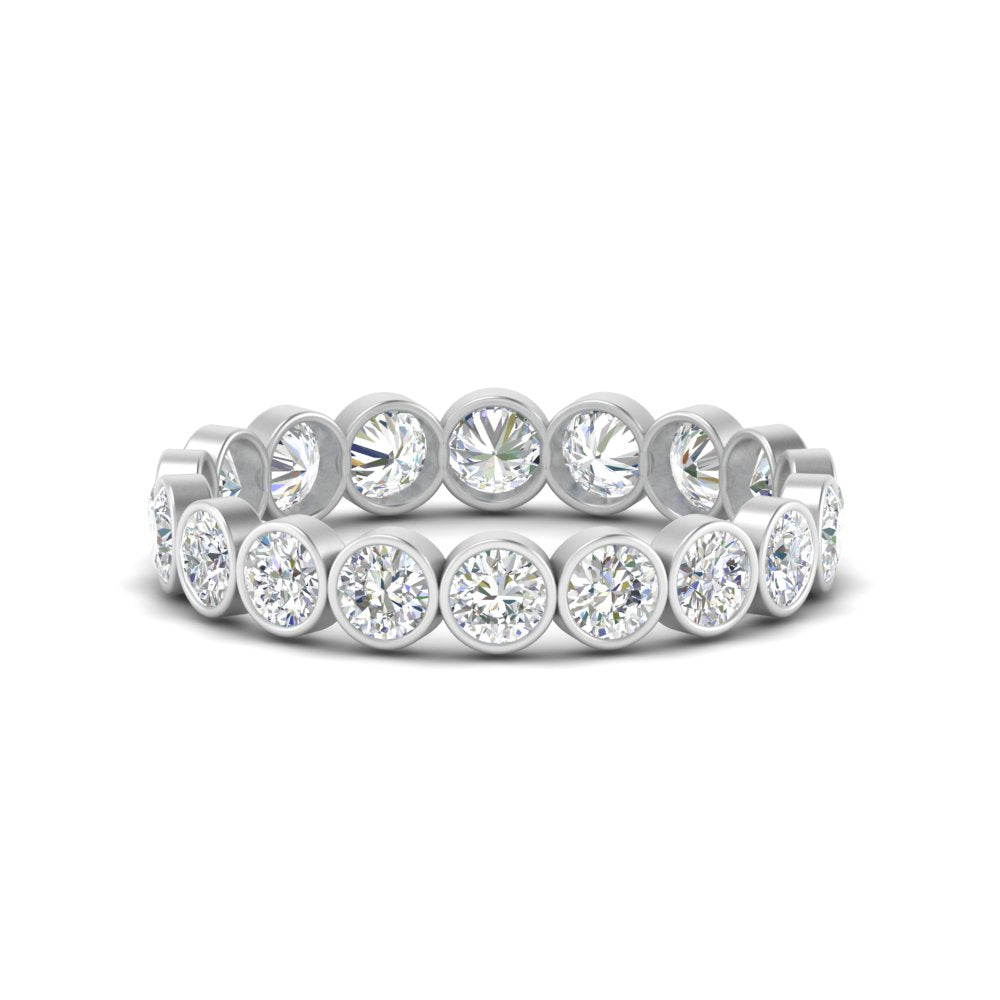 Bezel Lab Diamond Rount Cut Eternity Women Ring In 14K White Gold | Cuts & Carat