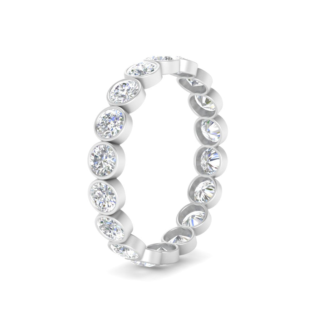 Bezel Lab Diamond Rount Cut Eternity Women Ring In 14K White Gold | Cuts & Carat