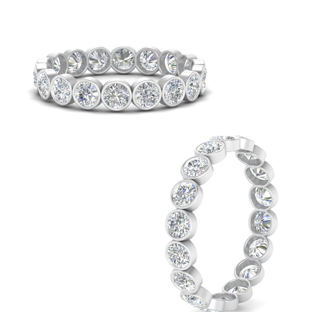Bezel Lab Diamond Rount Cut Eternity Women Ring In 14K White Gold | Cuts & Carat