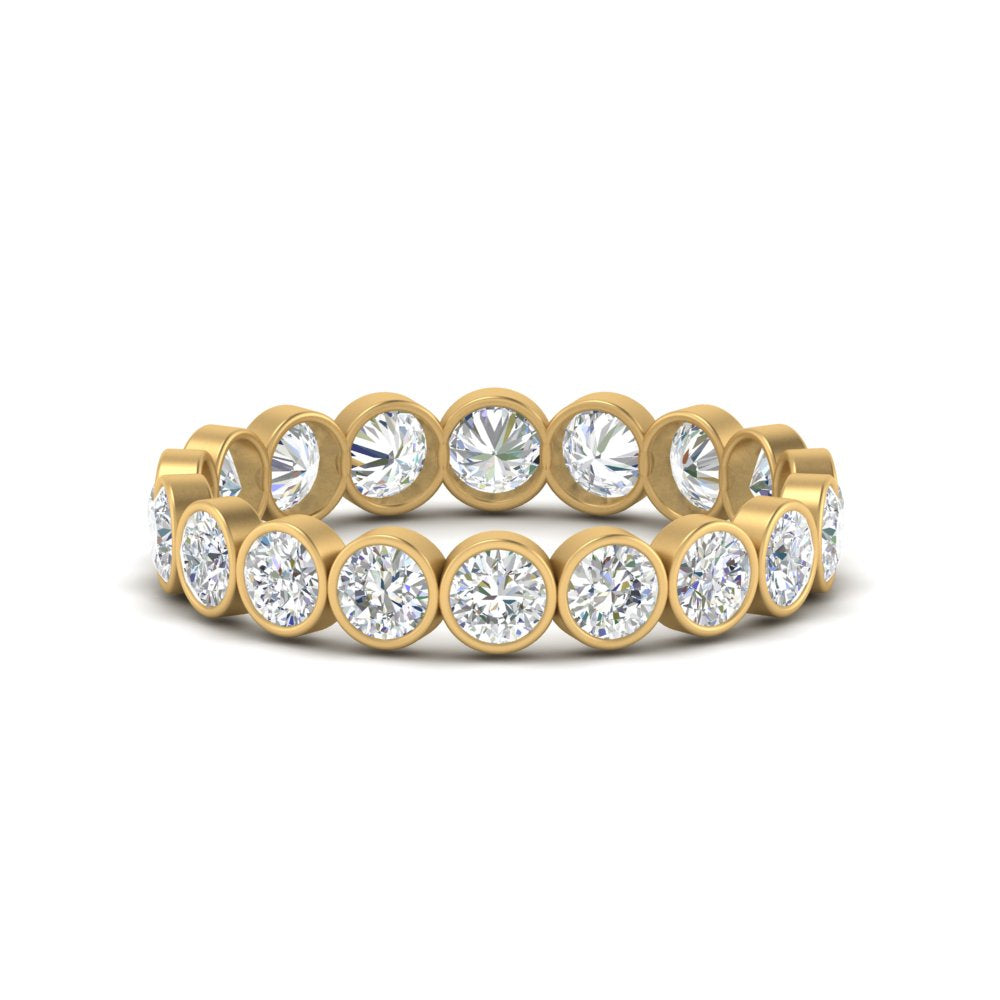 Bezel Lab Diamond Rount Cut Eternity Women Ring In 14K Yellow Gold | Cuts & Carat