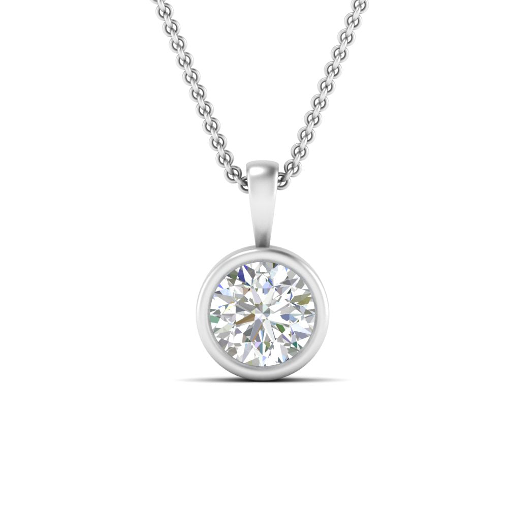 Round Lab Diamond Bezel Solitaire Pendant For Women