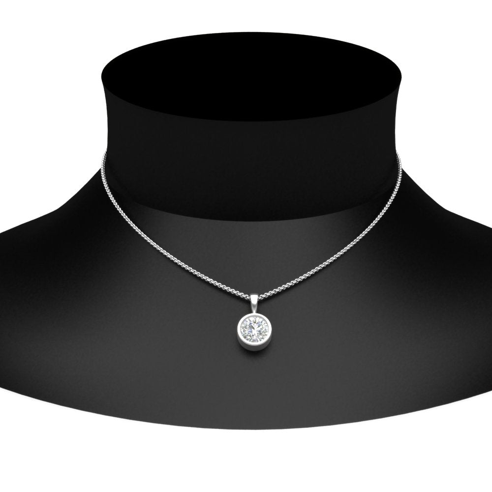 Round Lab Diamond Bezel Solitaire Pendant For Women