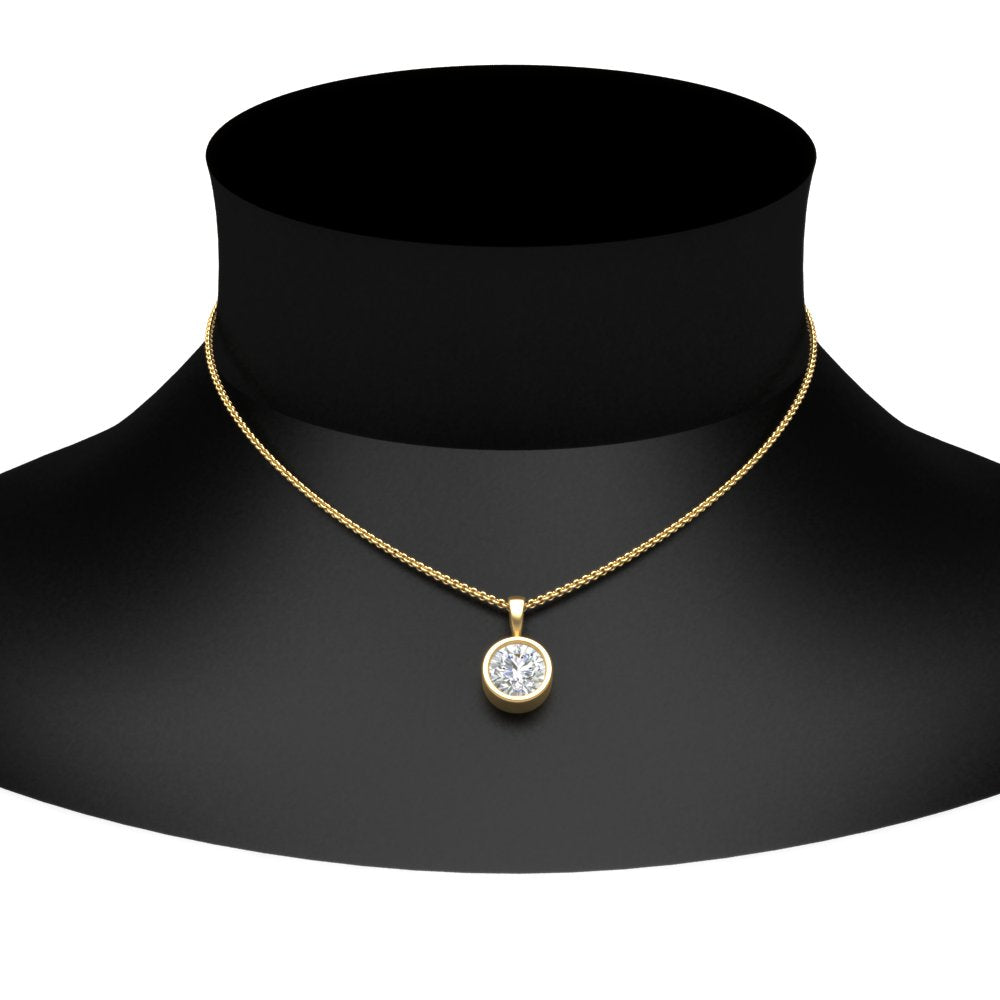 Round Lab Diamond Bezel Solitaire Pendant For Women