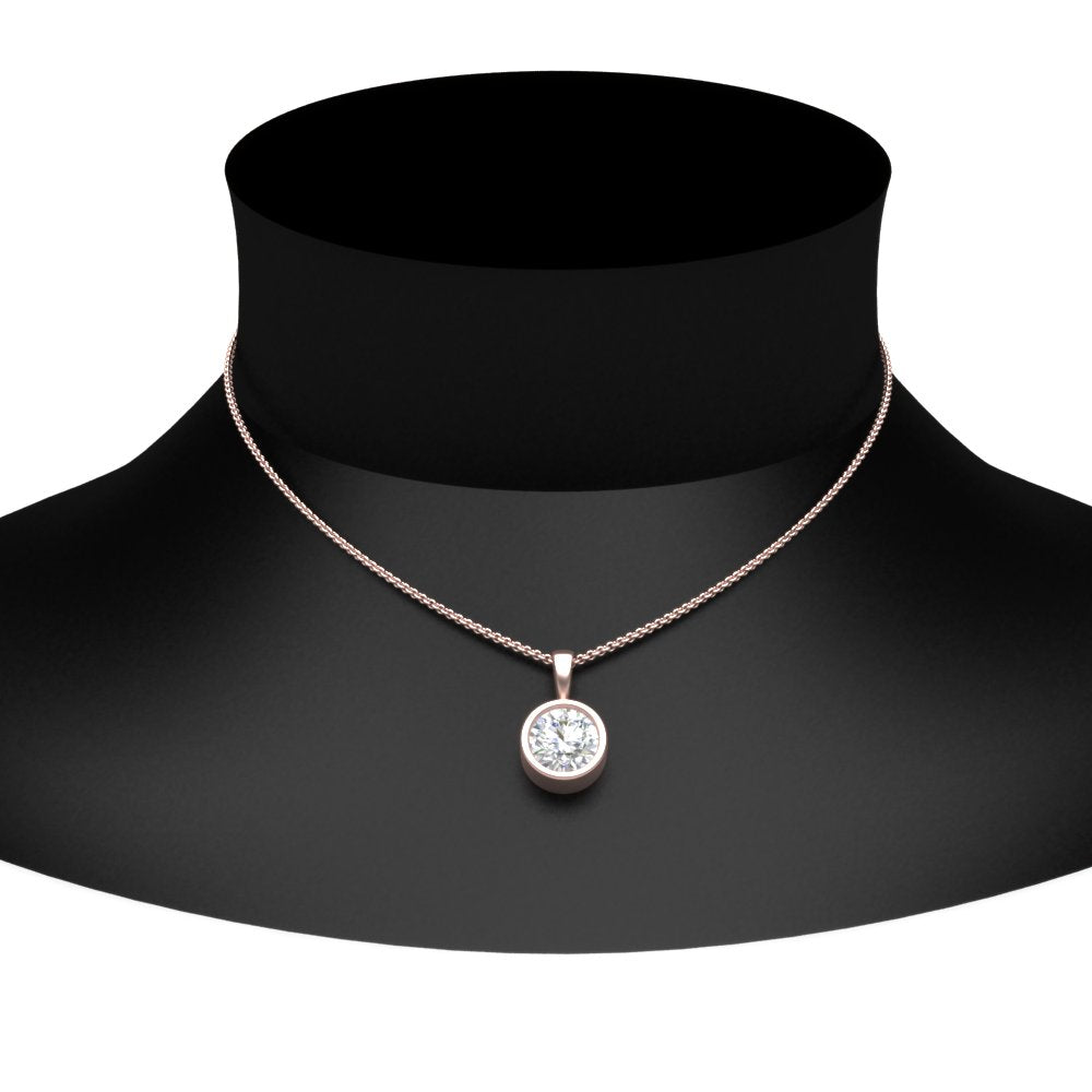 Round Lab Diamond Bezel Solitaire Pendant For Women