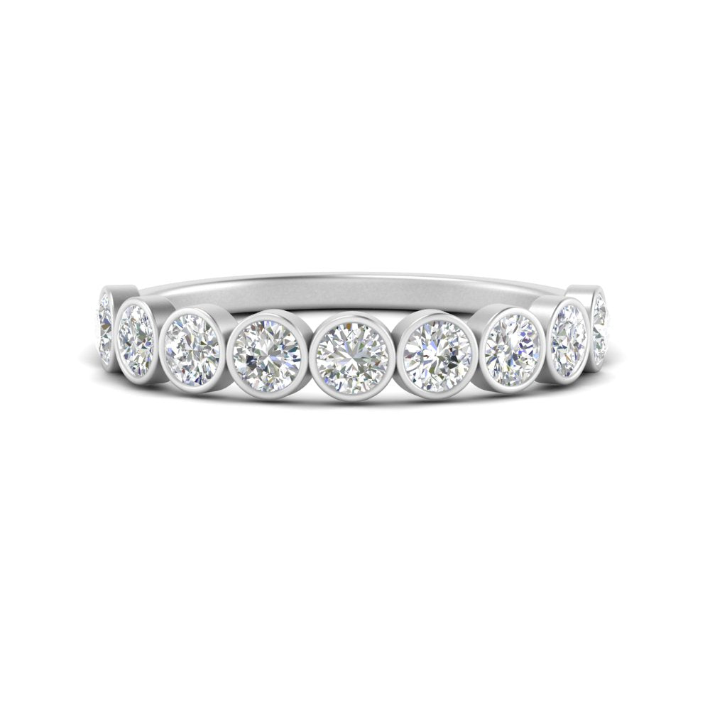 9 Stone Lab Diamond Bezel Set Anniversary Ring For Women In 14K White Gold | Cuts & Carat
