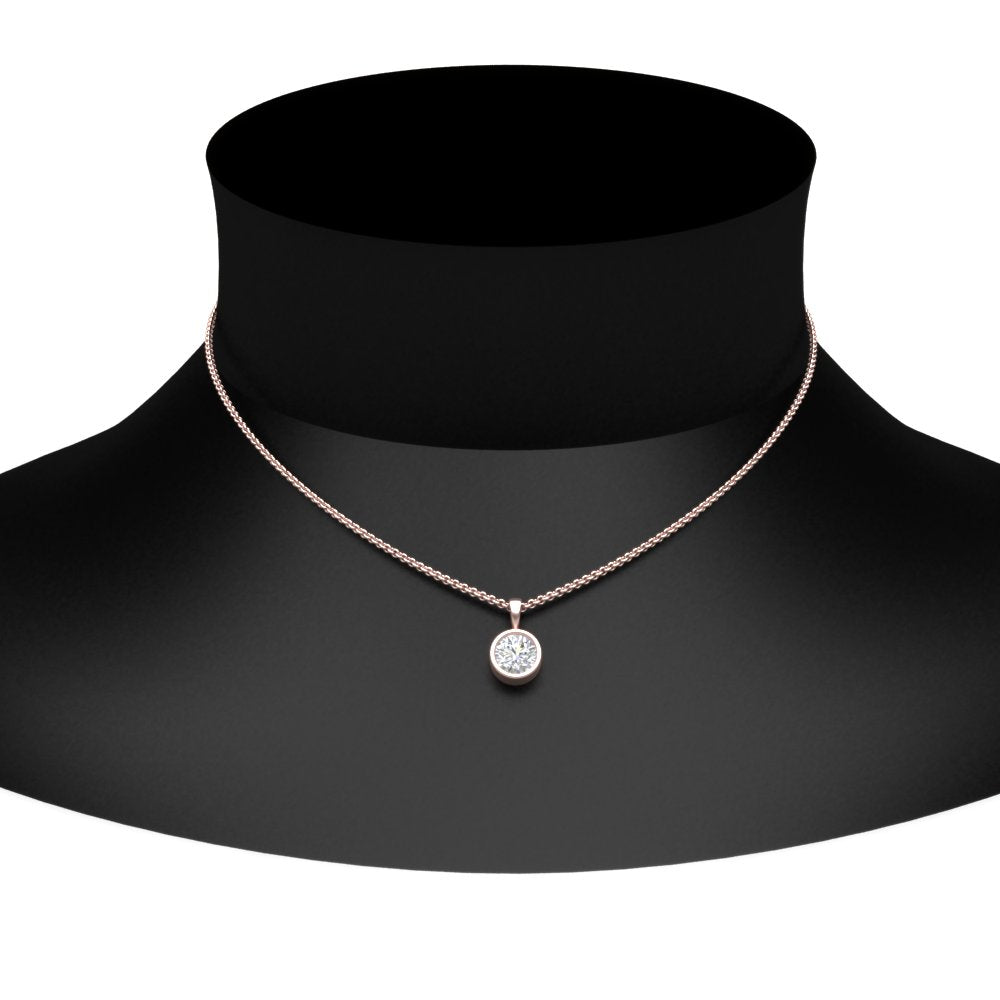 Round Lab Diamond Bezel Solitaire Pendant For Women