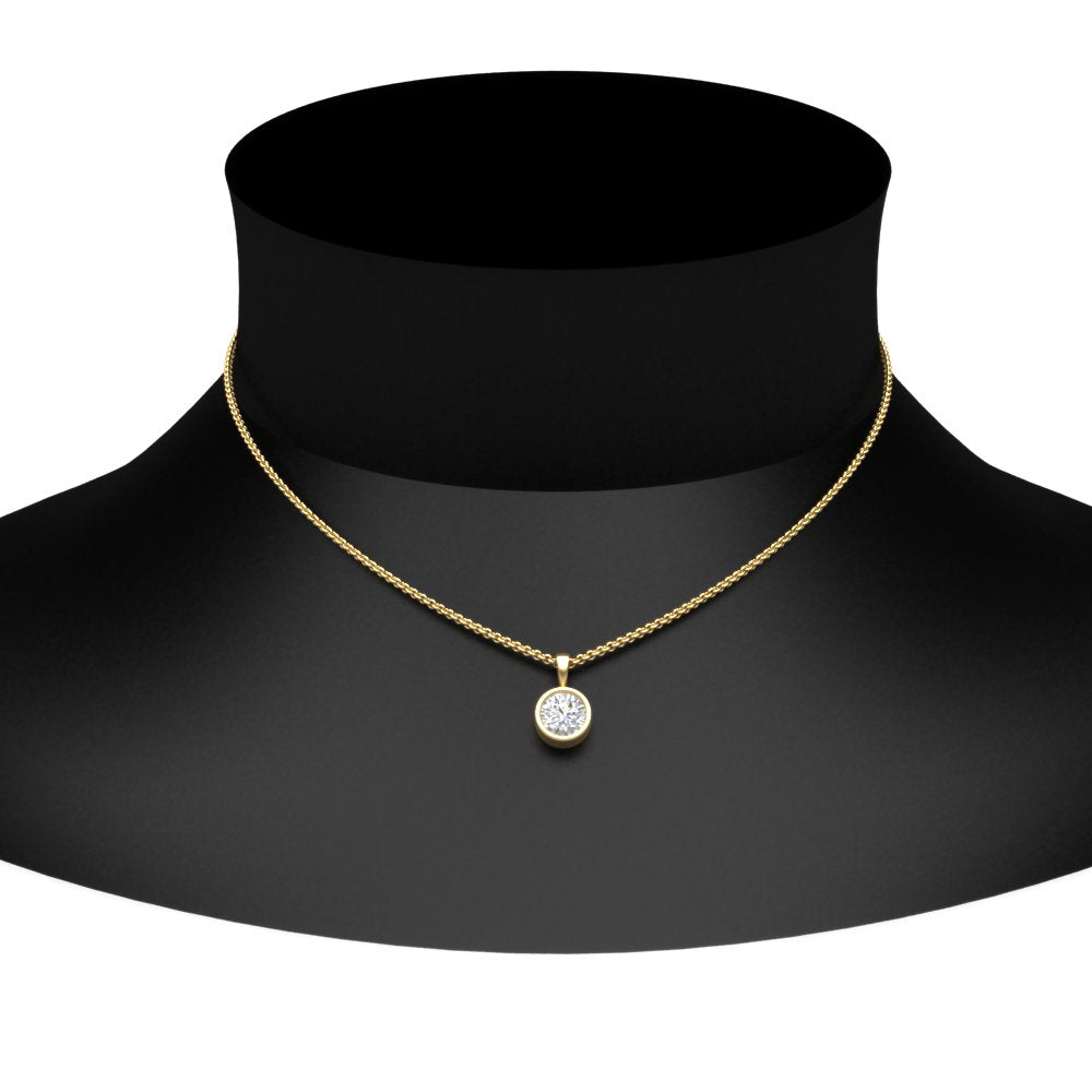 Round Lab Diamond Bezel Solitaire Pendant For Women