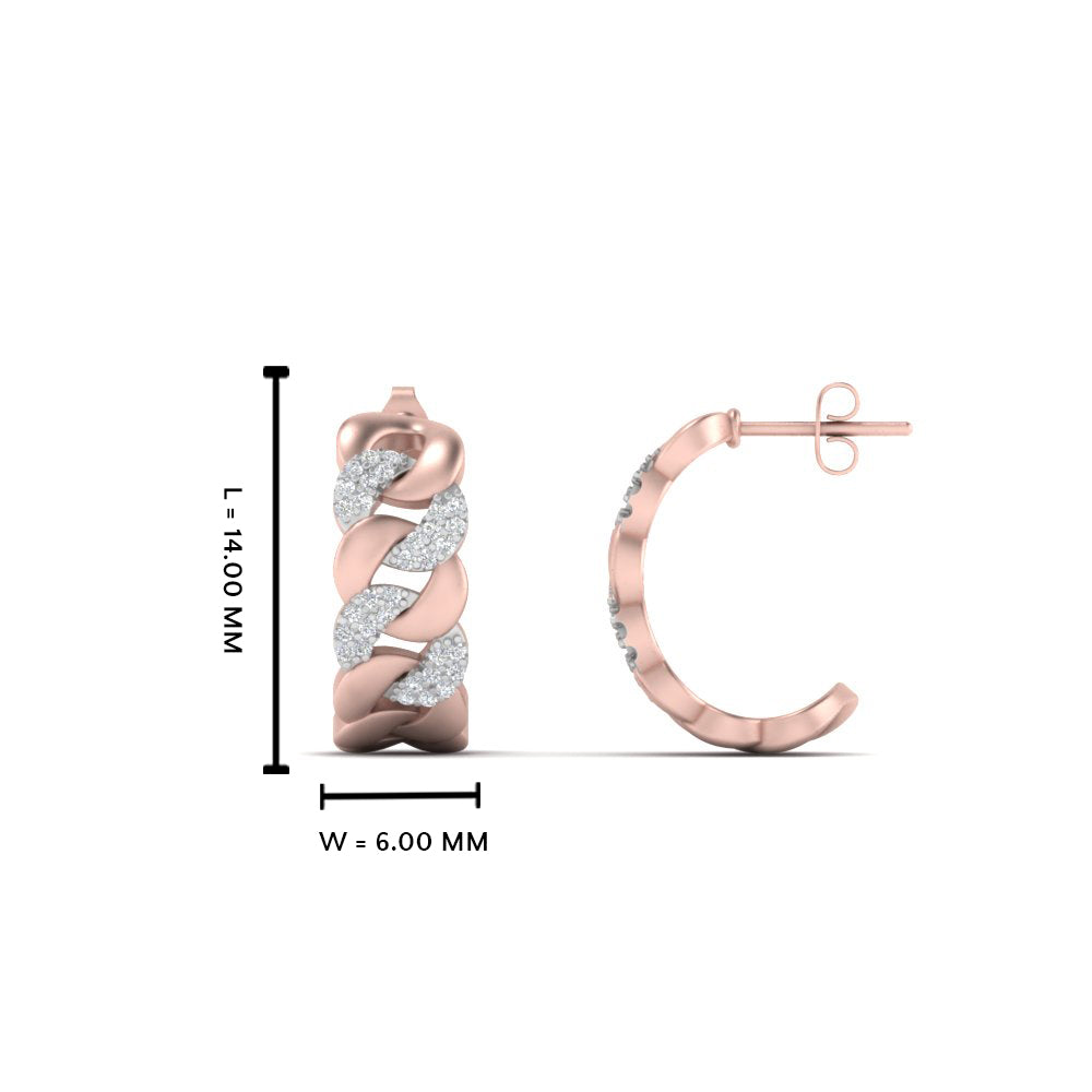 1/4 Carat Round Cut Lab Diamond Cuban Link Hoop Earrings 14K Gold