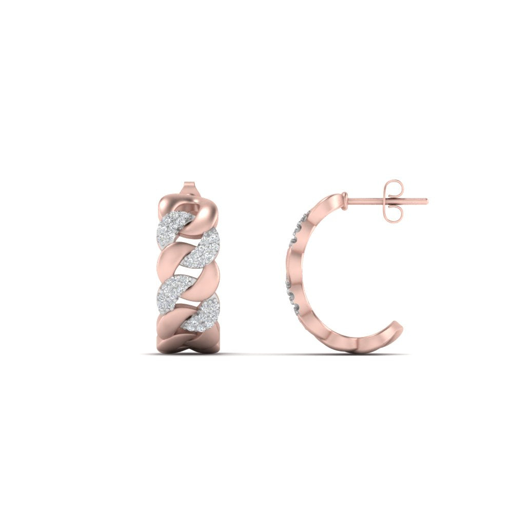 1/4 Carat Round Cut Lab Diamond Cuban Link Women Hoop Earrings 14K Gold