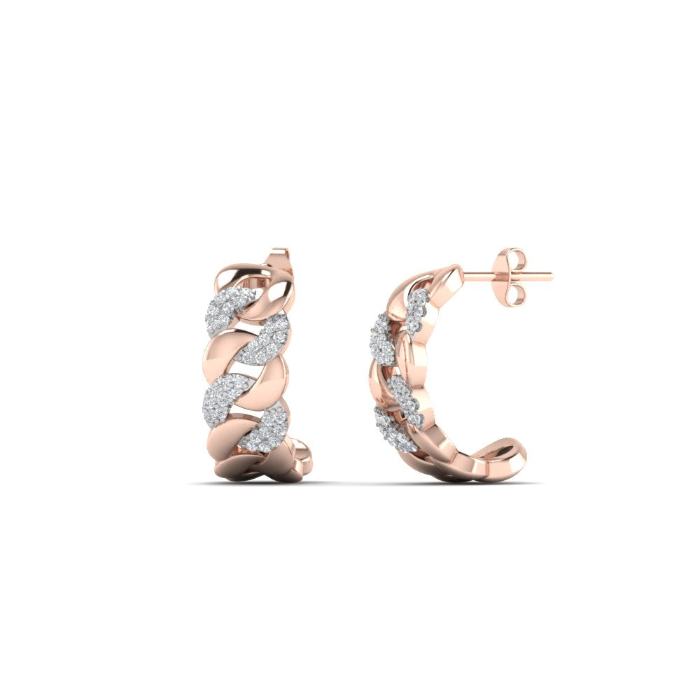 1/4 Carat Round Cut Lab Diamond Cuban Link Women Hoop Earrings 14K Gold