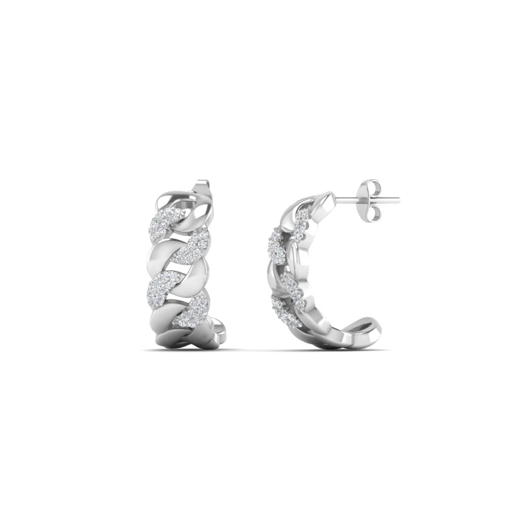 1/4 Carat Round Cut Lab Diamond Cuban Link Women Hoop Earrings 14K Gold