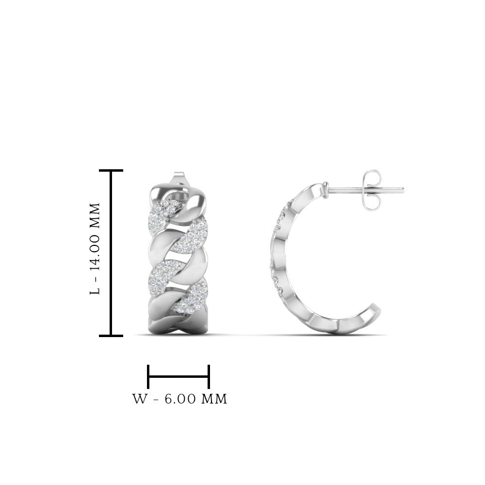 1/4 Carat Round Cut Lab Diamond Cuban Link Hoop Earrings 14K Gold