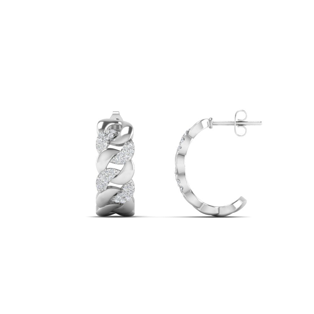 1/4 Carat Round Cut Lab Diamond Cuban Link Women Hoop Earrings 14K Gold