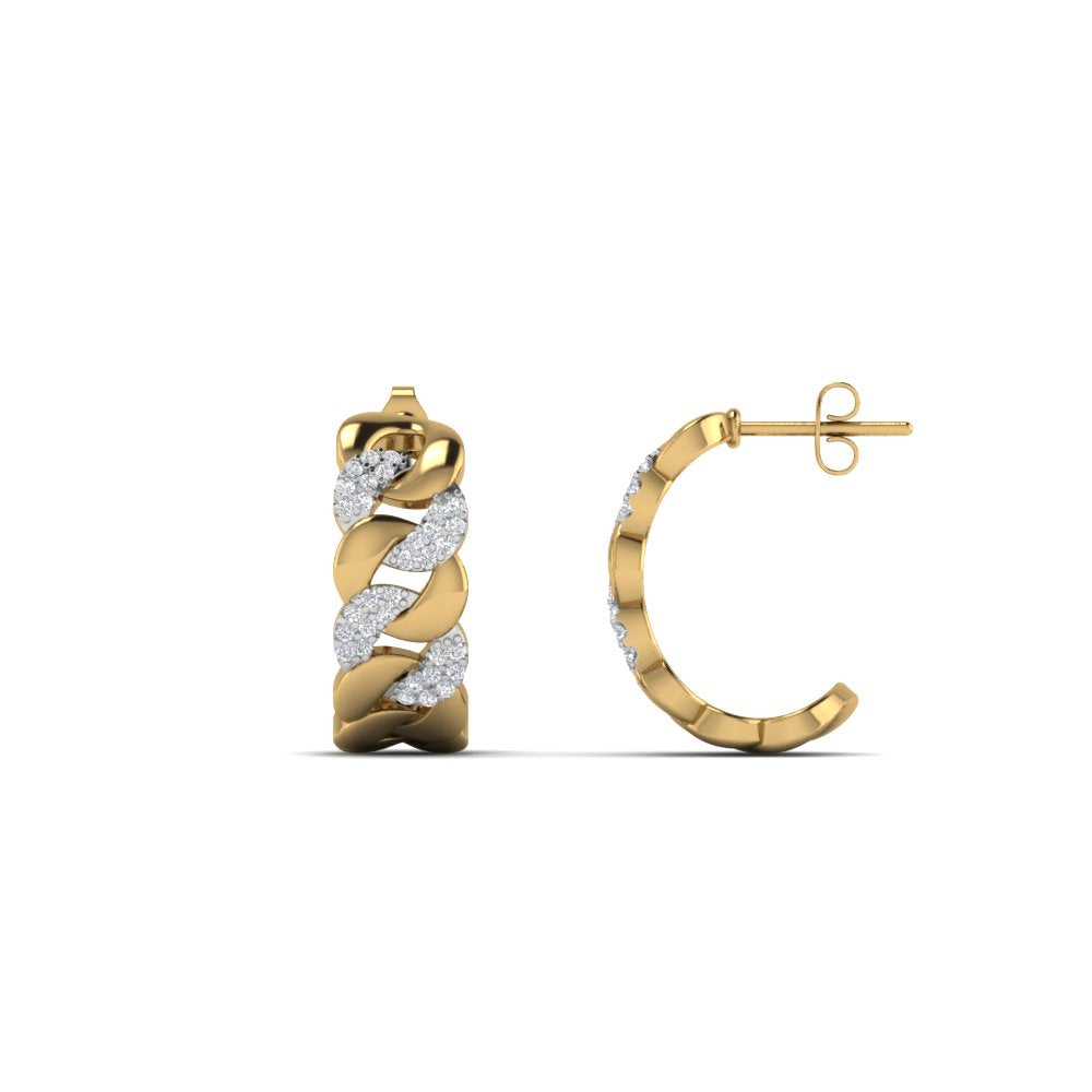1/4 Carat Round Cut Lab Diamond Cuban Link Women Hoop Earrings 14K Gold