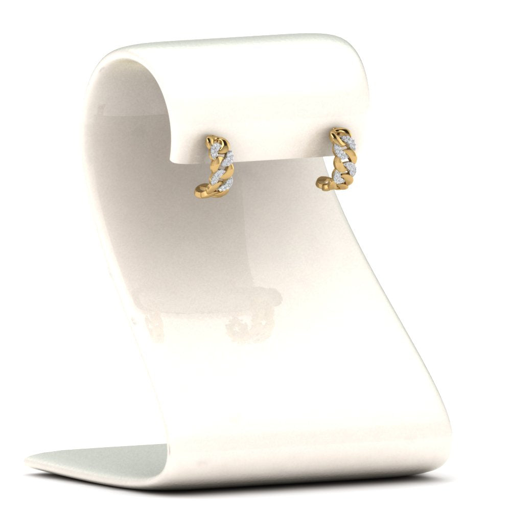 1/4 Carat Round Cut Lab Diamond Cuban Link Hoop Earrings 14K Gold