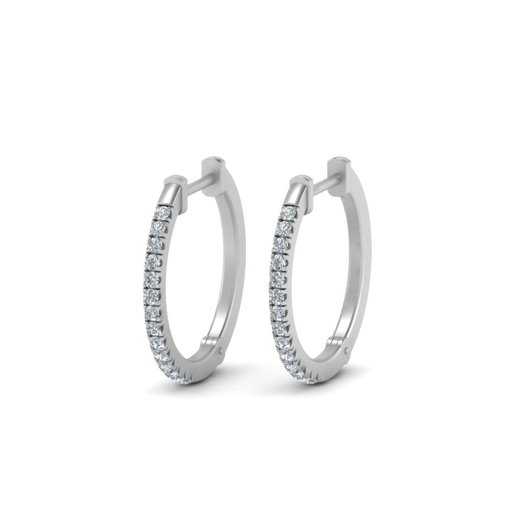 Round Cut Lab Diamond Huggie Earring for Women In 14K White Gold | Cuts & Carat
