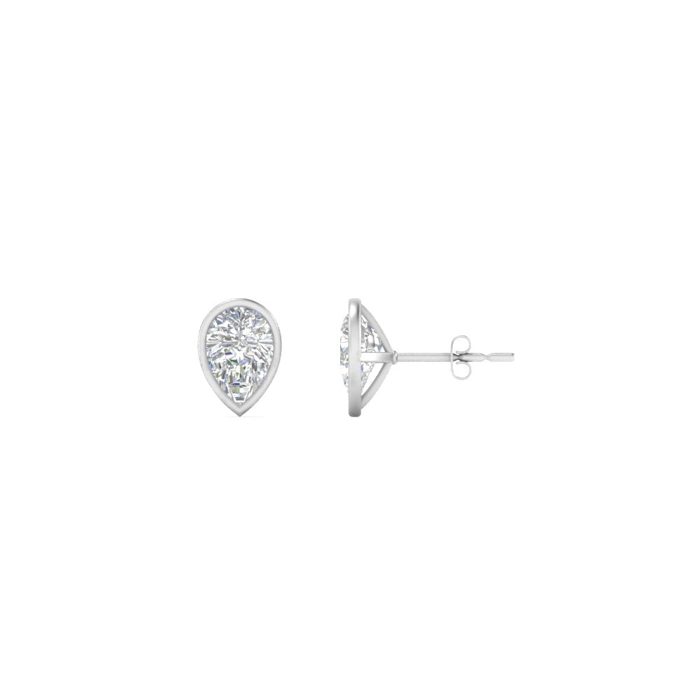 0.50 To 5 Carat Lab Diamond Pear Stud Bezel Set Earring For Women 14K Gold