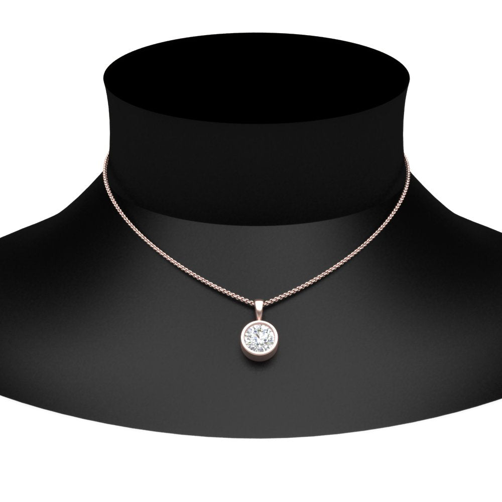 Round Lab Diamond Bezel Solitaire Pendant For Women