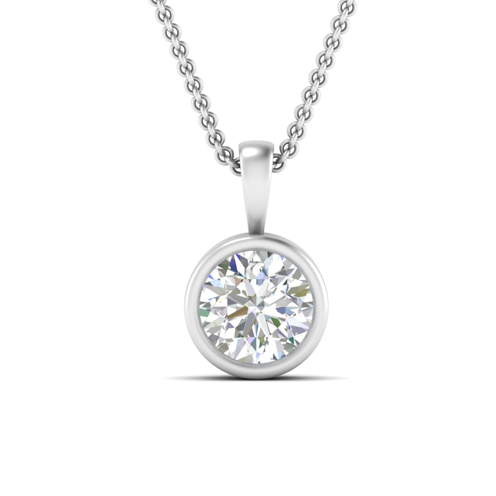 Round Lab Diamond Bezel Solitaire Pendant For Women