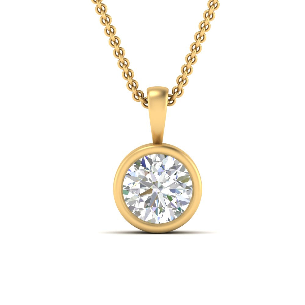 Round Lab Diamond Bezel Solitaire Pendant For Women