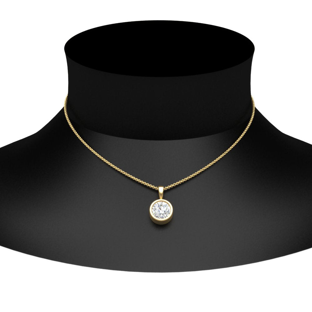 Round Lab Diamond Bezel Solitaire Pendant For Women