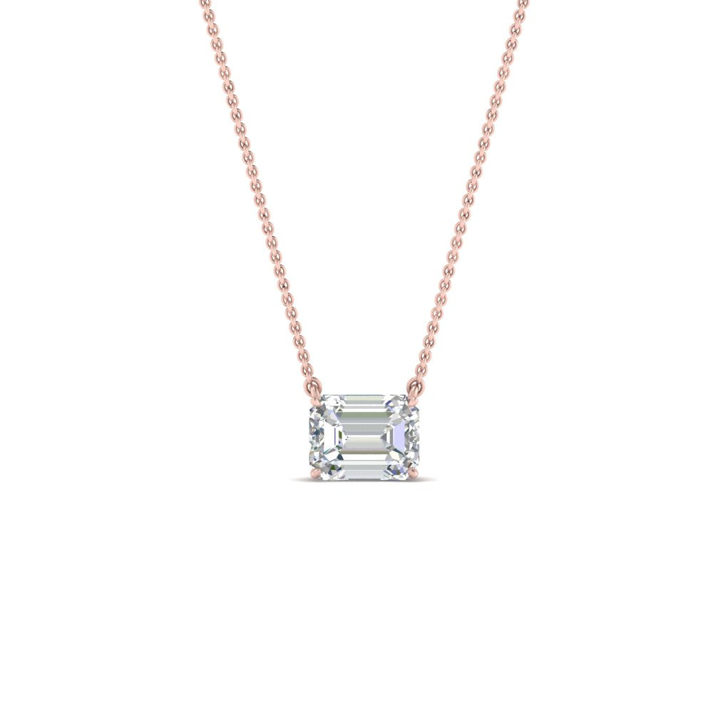 Emerald Cut Lab Diamond East West Solitaire Pendant For Women