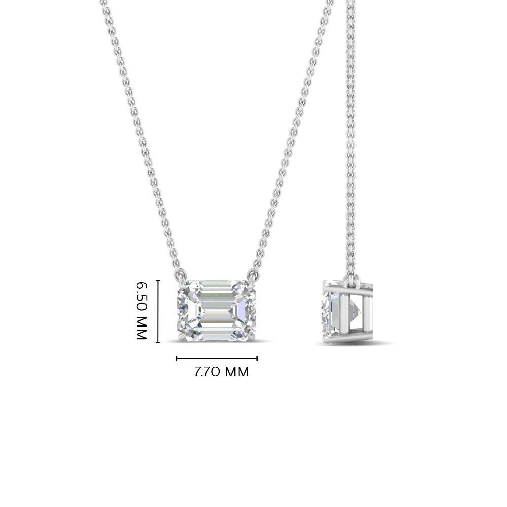Emerald Cut Lab Diamond East West Solitaire Pendant For Women