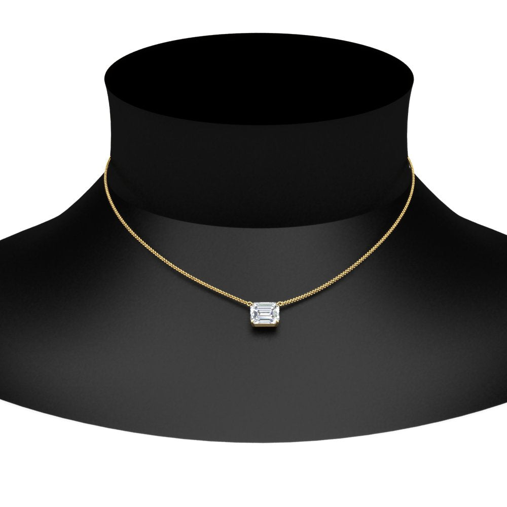 Emerald Cut Lab Diamond East West Solitaire Pendant For Women