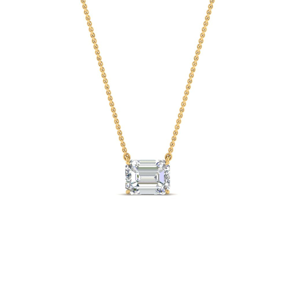 Emerald Cut Lab Diamond East West Solitaire Pendant For Women