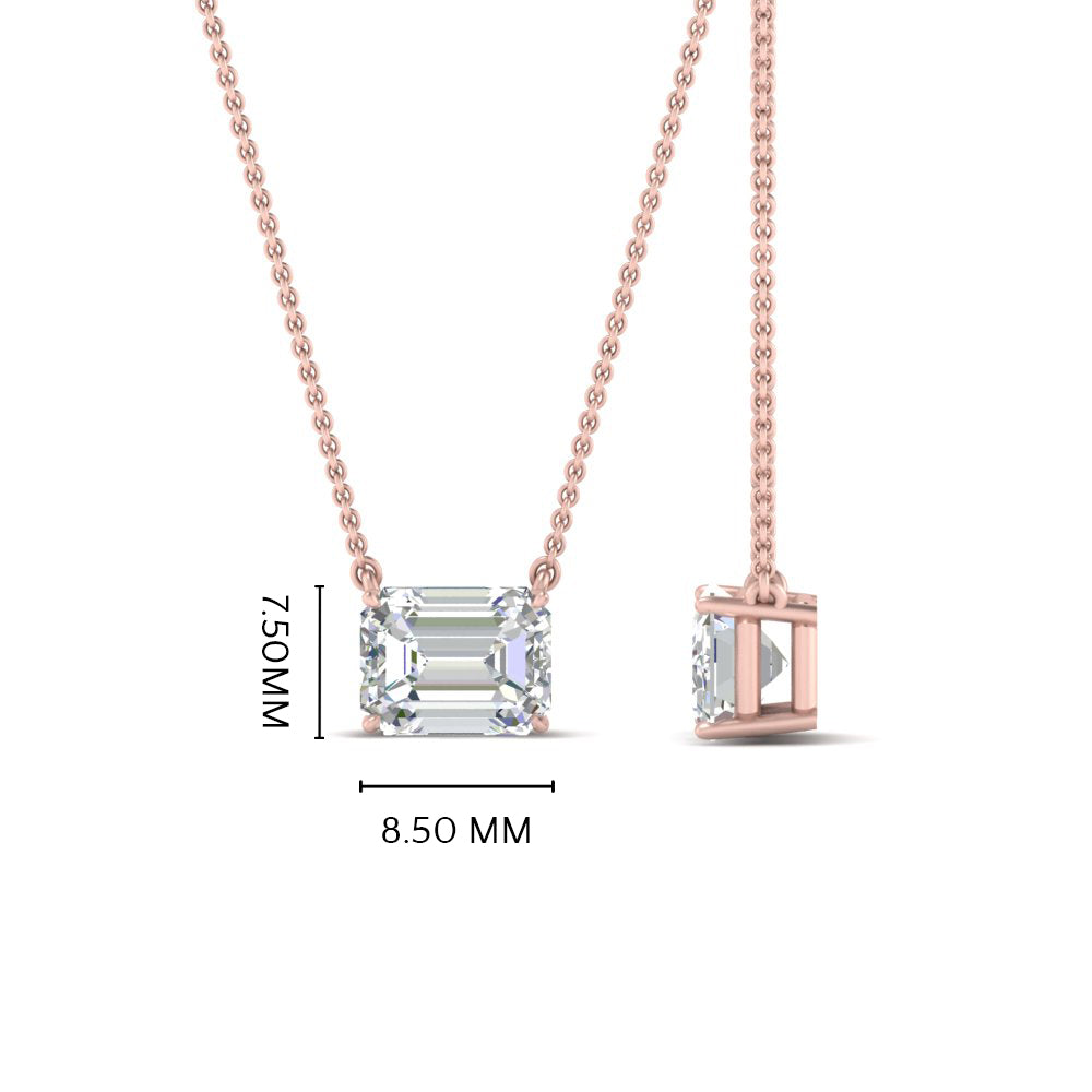 Emerald Cut Lab Diamond East West Solitaire Pendant For Women