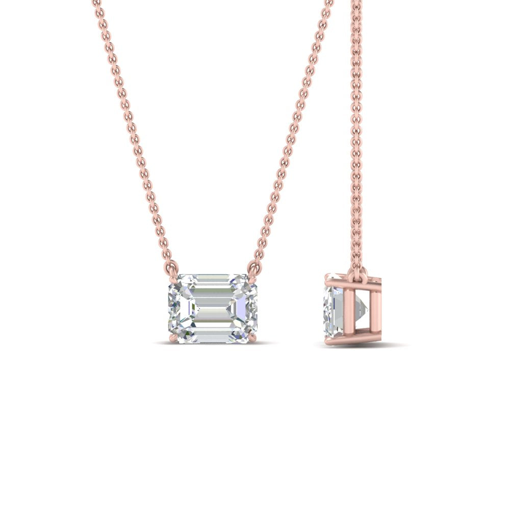 Emerald Cut Lab Diamond East West Solitaire Pendant For Women
