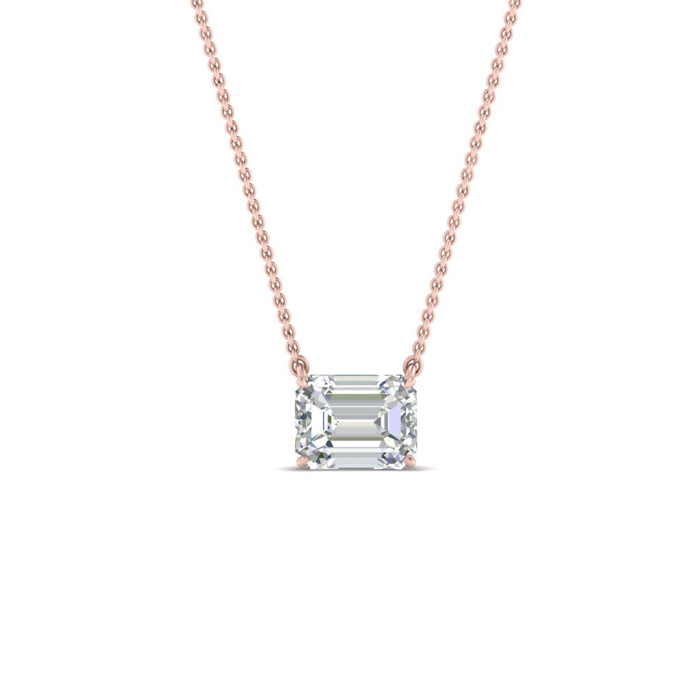 Emerald Cut Lab Diamond East West Solitaire Pendant For Women