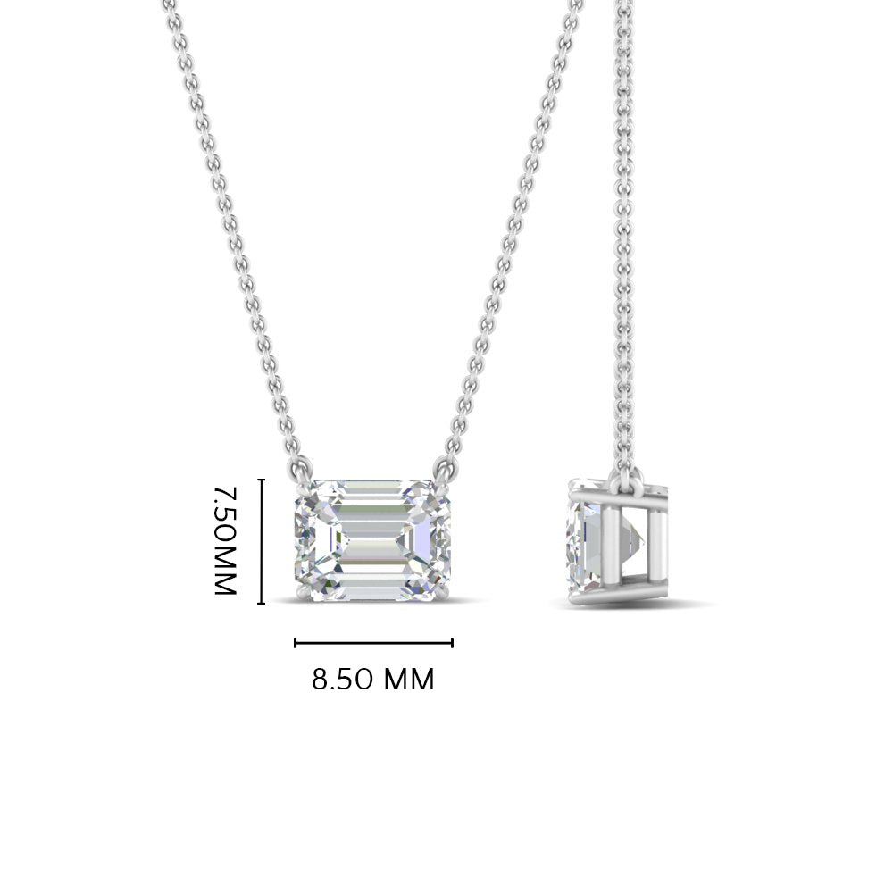 Emerald Cut Lab Diamond East West Solitaire Pendant For Women