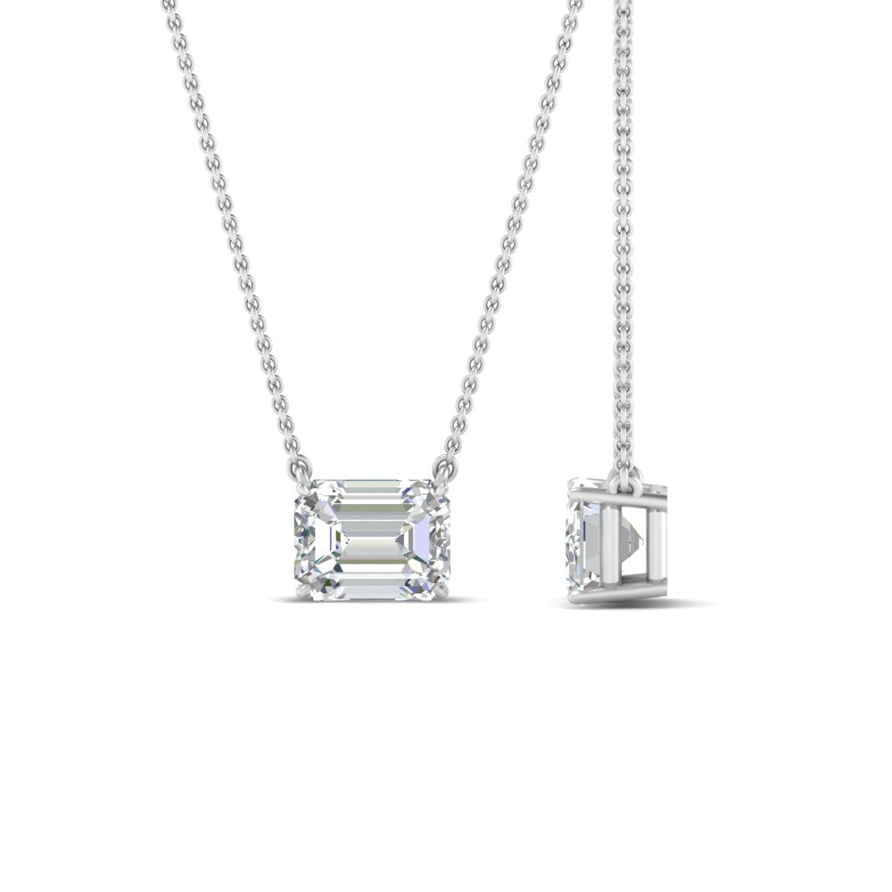 Emerald Cut Lab Diamond East West Solitaire Pendant For Women