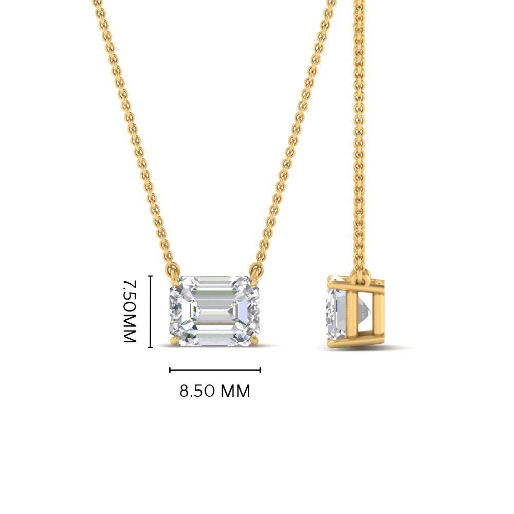 Emerald Cut Lab Diamond East West Solitaire Pendant For Women