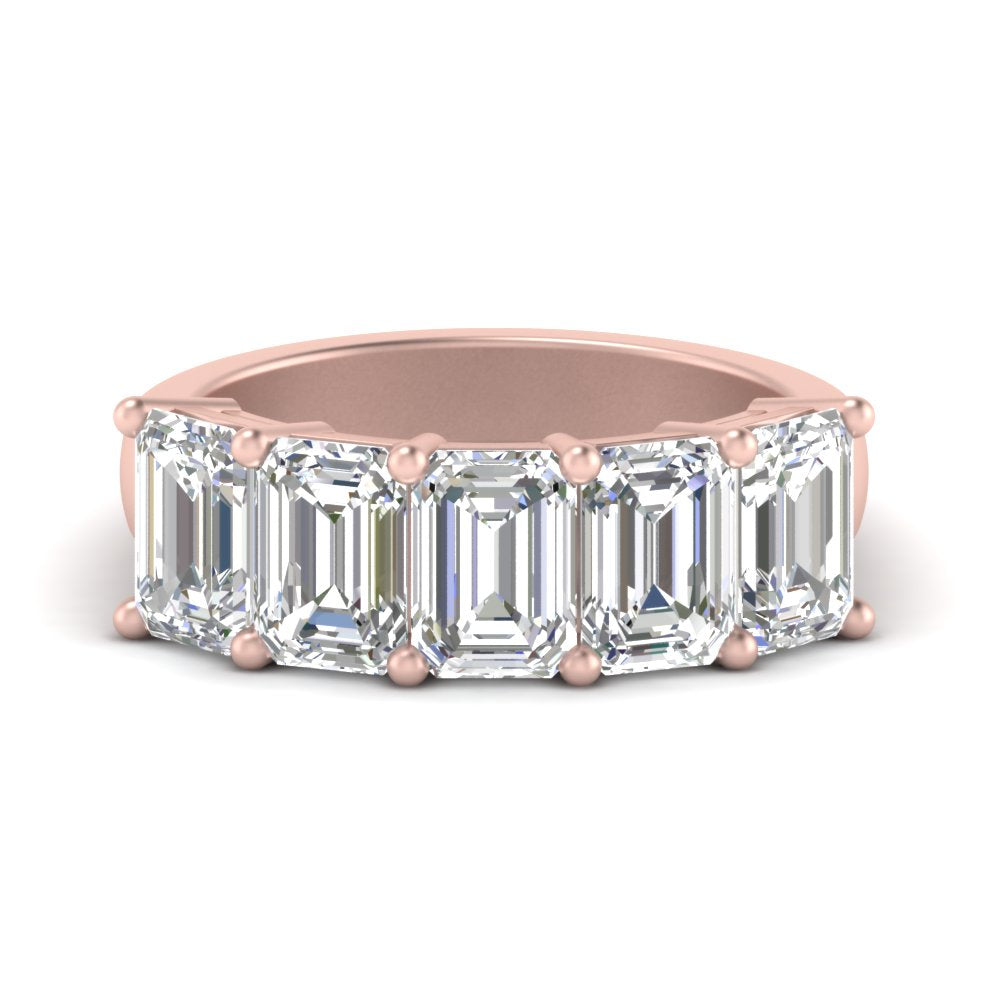 Five Stone Emerald Cut Lab Diamond Ring 14K Gold