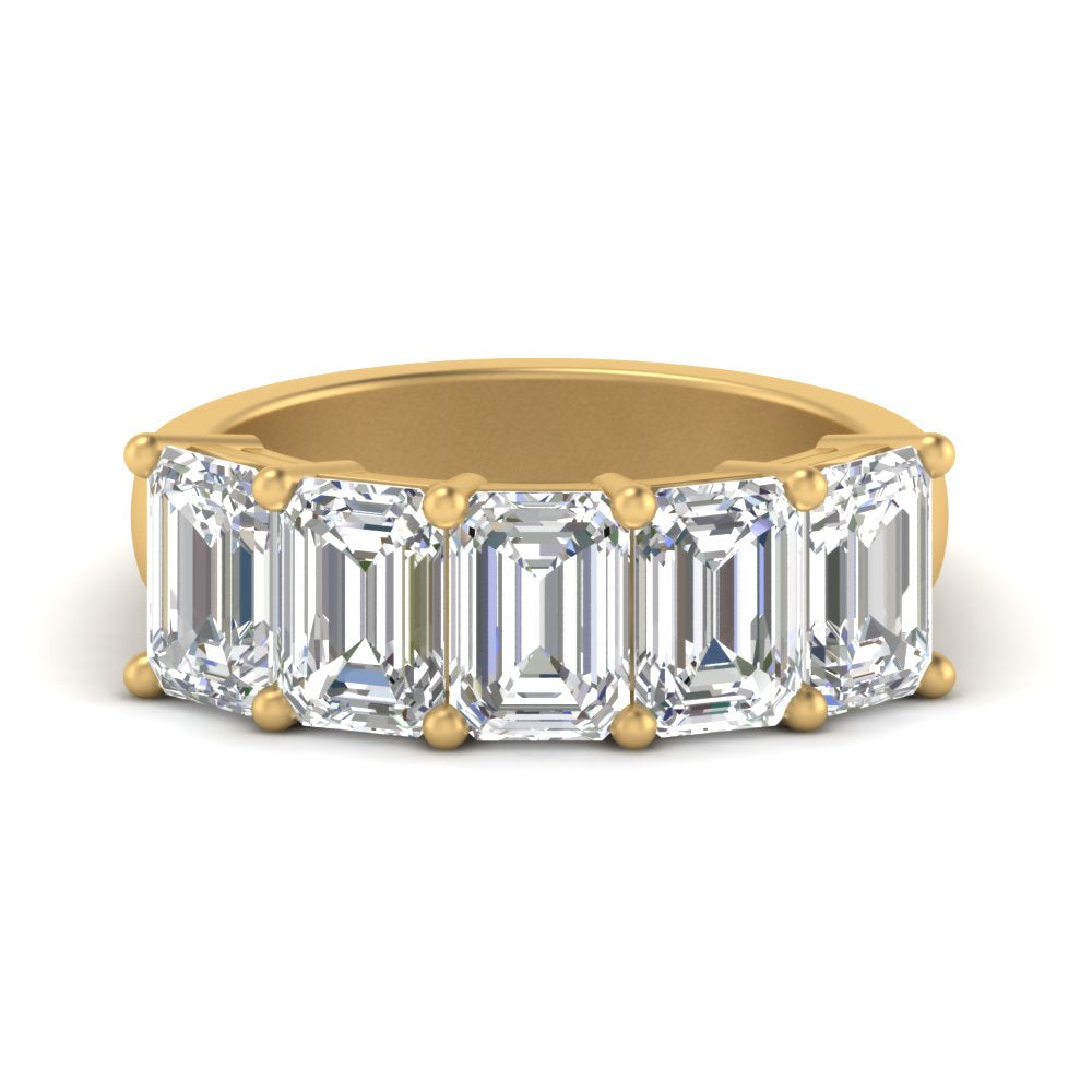 Five Stone Emerald Cut Lab Diamond Ring 14K Gold