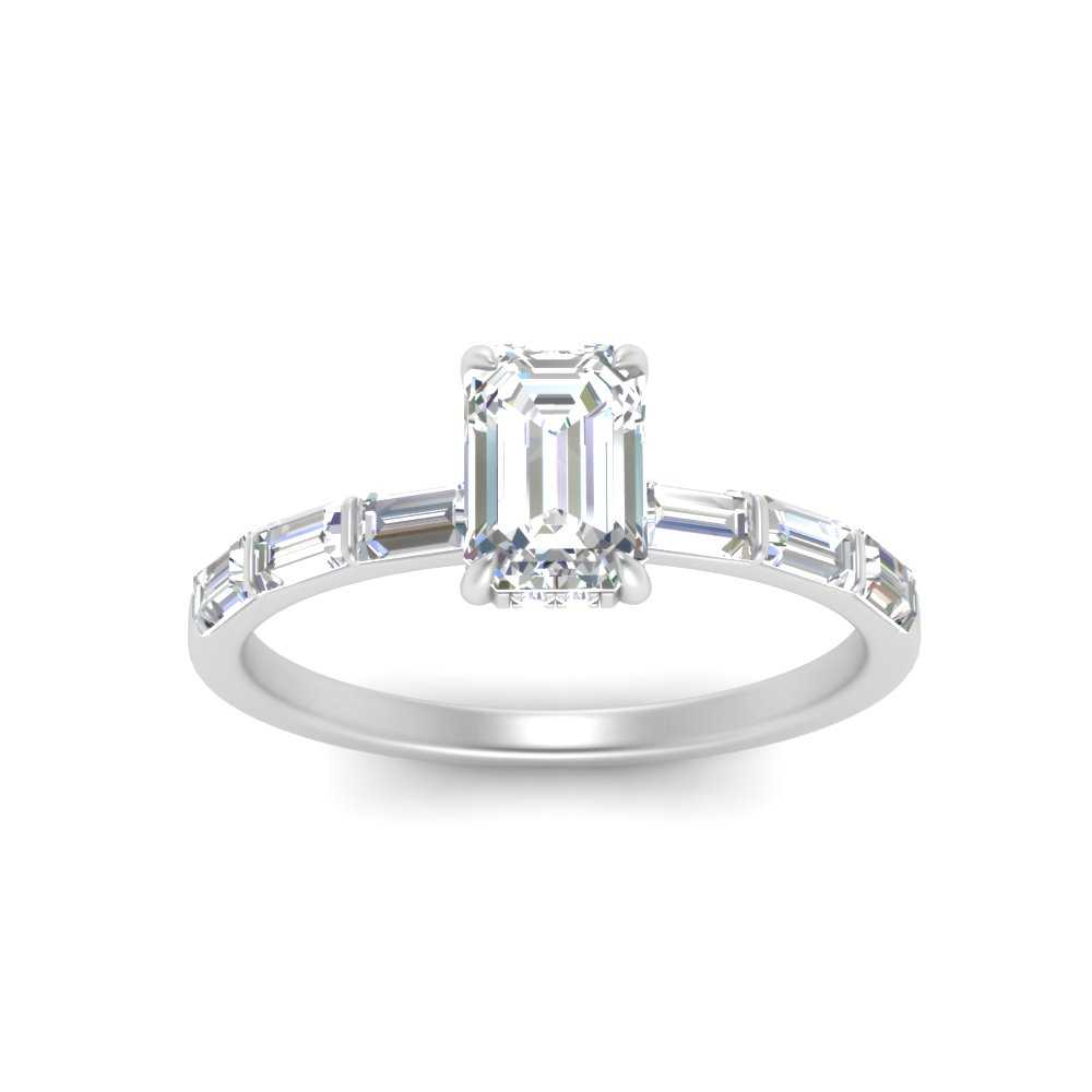 Lab Grown Emerald Cut Diamond Halo Engagement Rings 14K White Gold